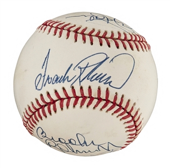 Baltimore Orioles Hall of Famers A.L. Baseball Signed By: Ripken, B. Robinson, F. Robinson, Palmer, Murray, Weaver and Aparicio (PSA/DNA)